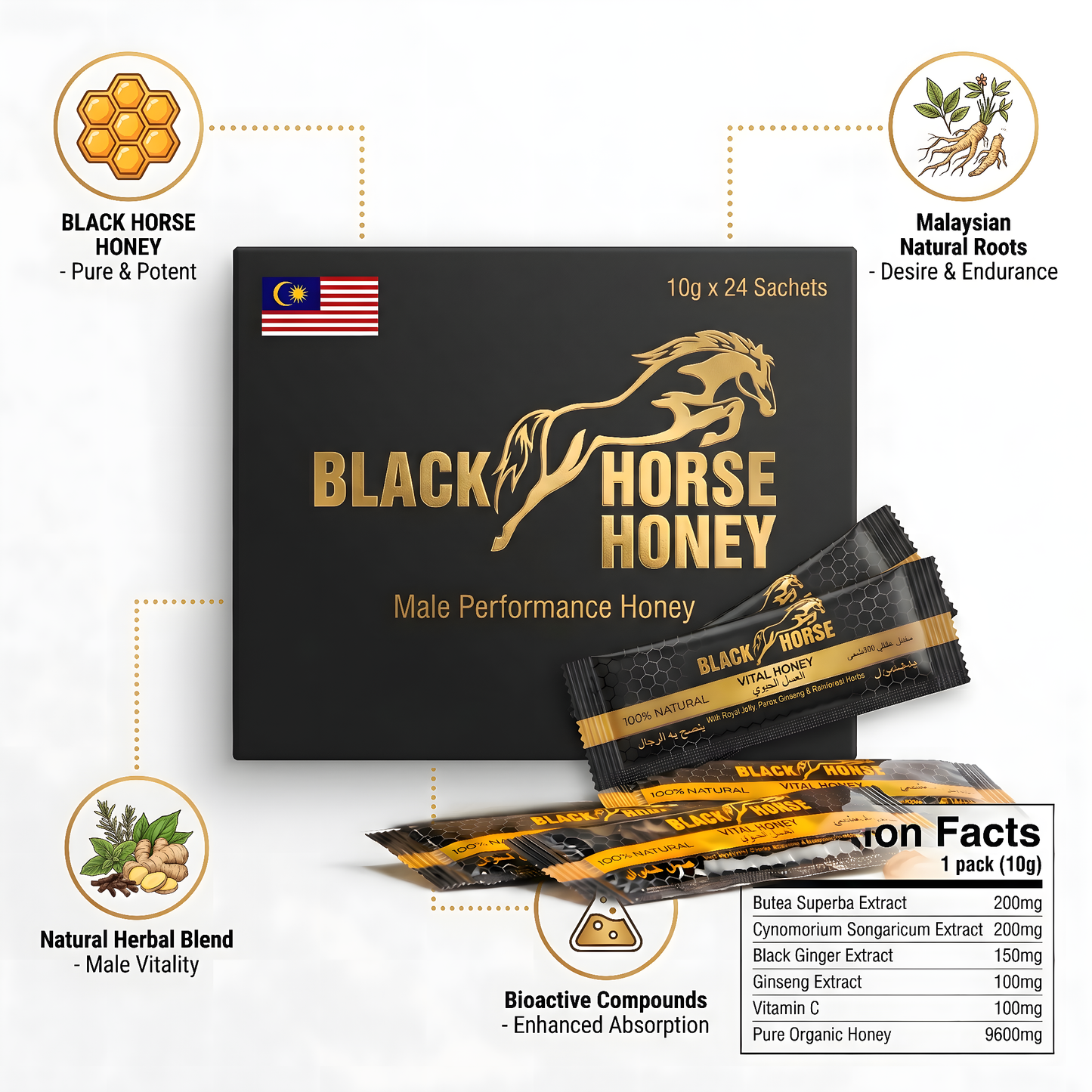 Black Horse Honey — Premium Vital Honey | 24 Sachets x 10g